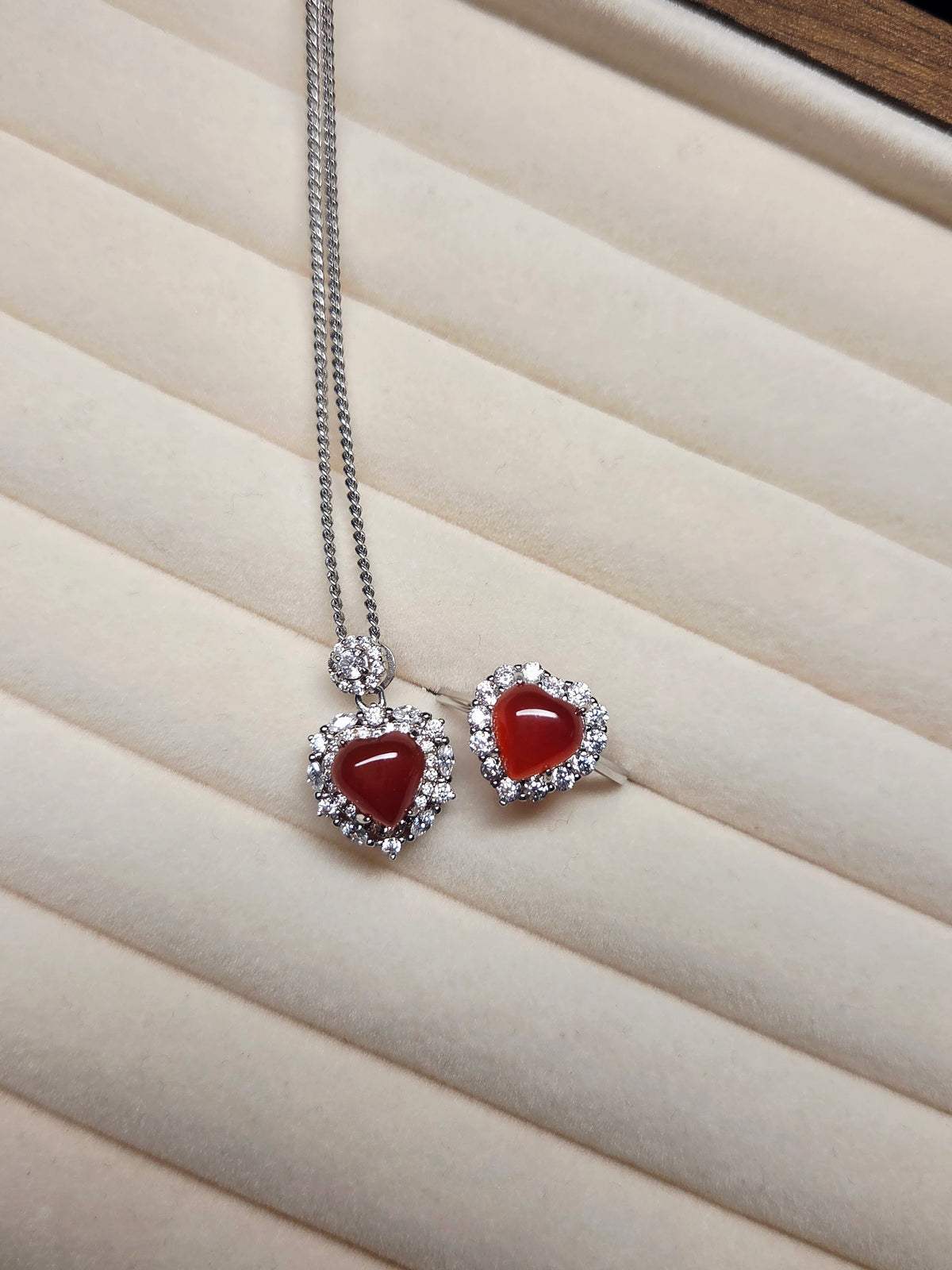 Heart of Passion – S925 Sterling Silver & Natural Red Agate Jewelry Set