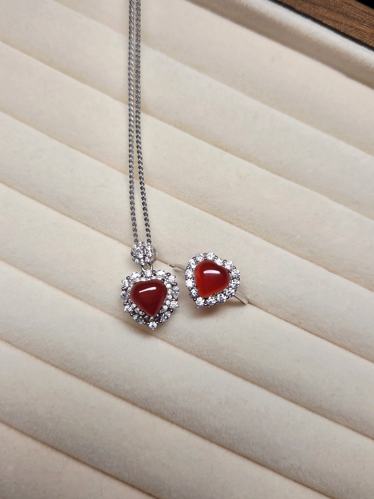 Heart of Passion – S925 Sterling Silver & Natural Red Agate Jewelry Set