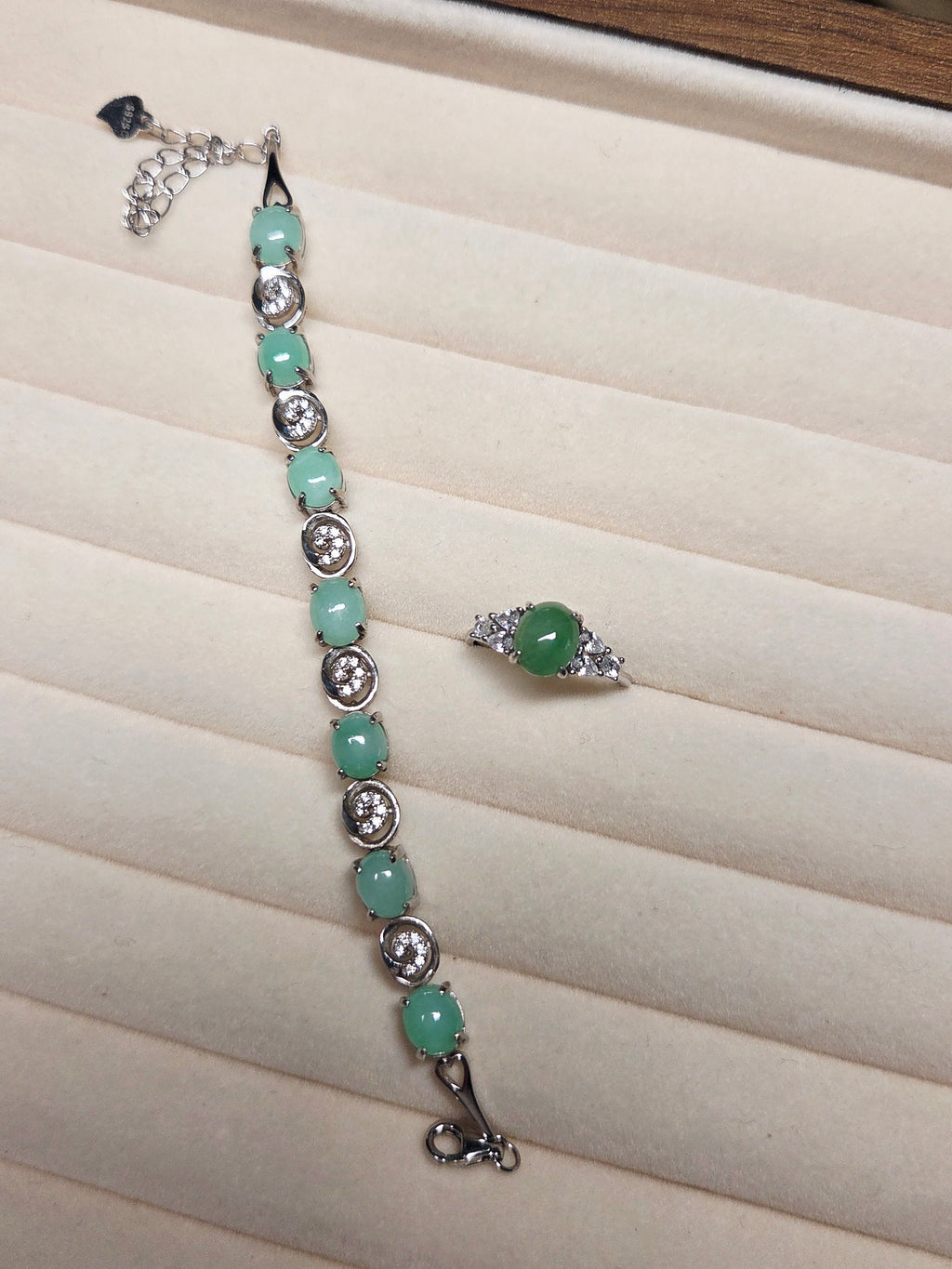 Imperial Grace – Natural Green Jadeite Bracelet & Ring Set