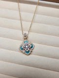 Natural Madama Pearl & Turquoise Clover Pendant Necklace