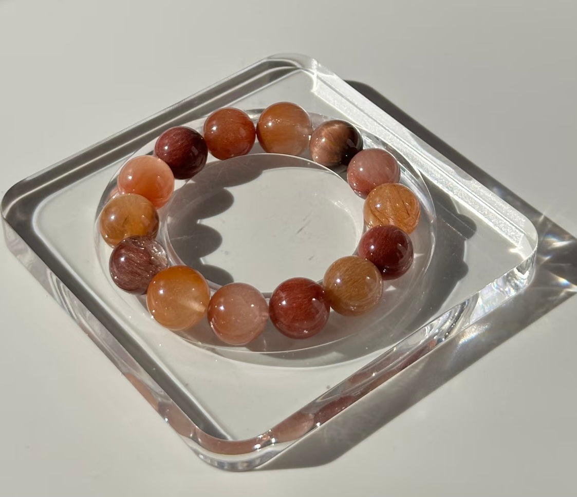 Red & Orange Rabbit Hair Quartz Bracelet – Sacral Chakra Energy & Emotional Calm Crystal Jewellery