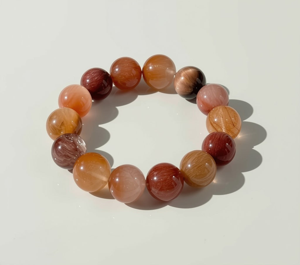 Red & Orange Rabbit Hair Quartz Bracelet – Sacral Chakra Energy & Emotional Calm Crystal Jewellery