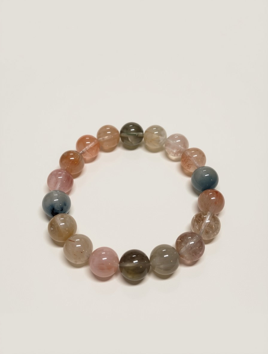 Rainbow Rabbit Hair Quartz Bracelet – Multi-Chakra Healing & Anxiety Relief Crystal Jewellery