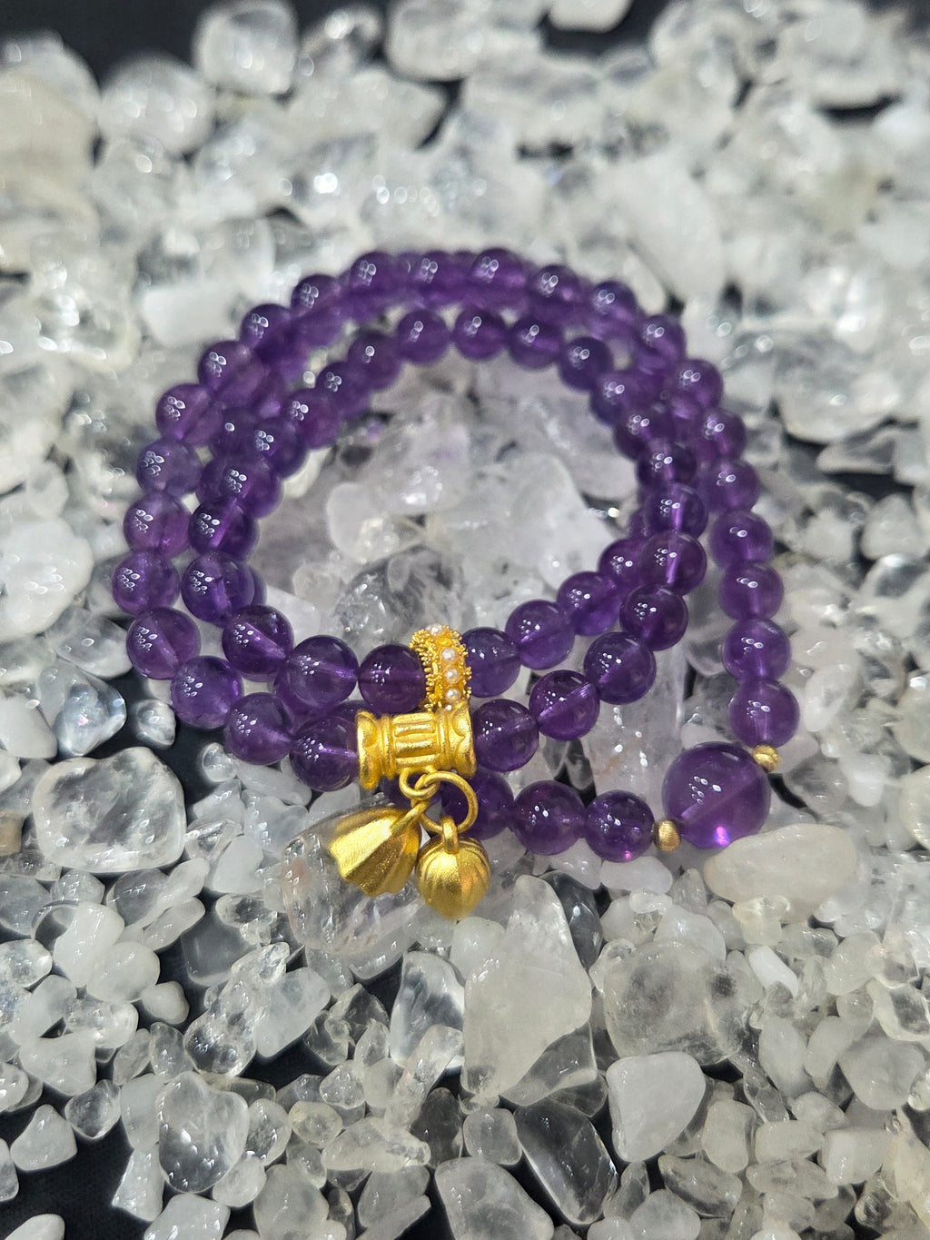 Natural Amethyst Triple Wrap Bracelet – Calm & Spiritual Protection Crystal Jewellery