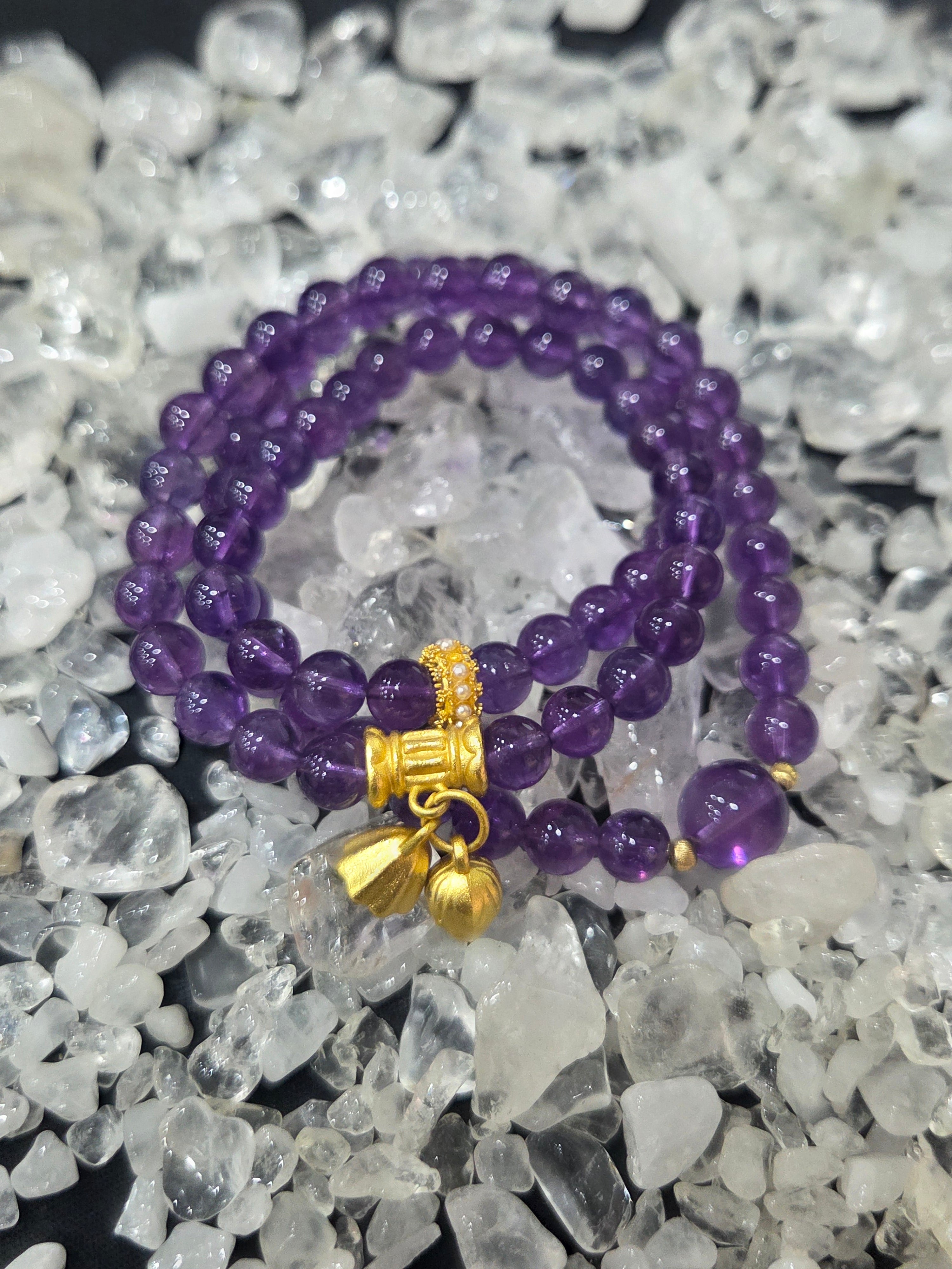 Natural Amethyst Triple Wrap Bracelet – Calm & Spiritual Protection Crystal Jewellery