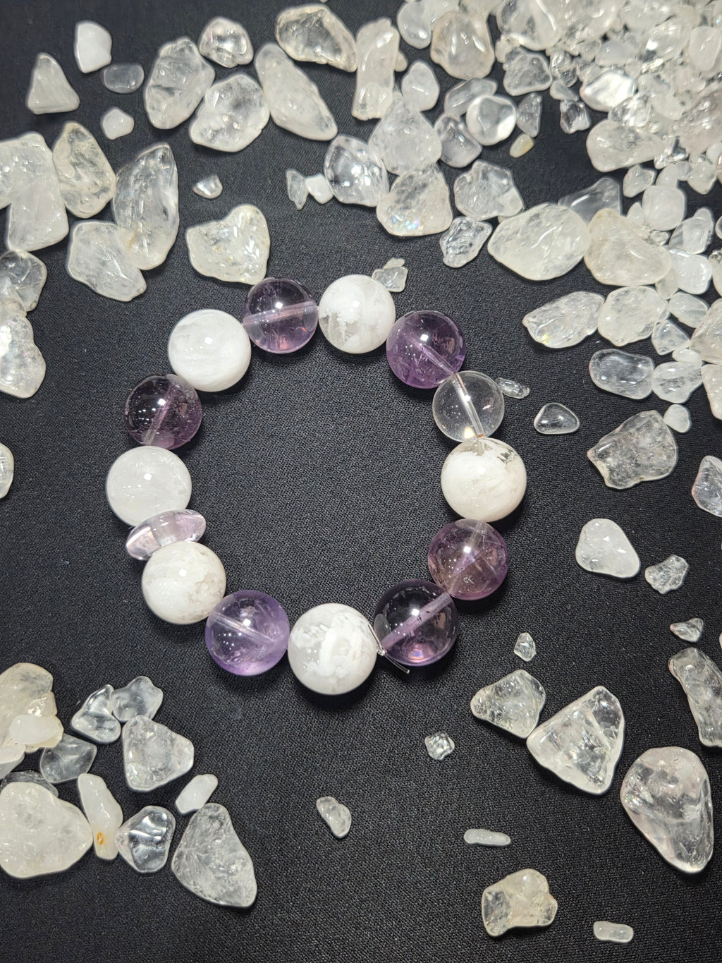 Premium Natural Amethyst & White Snowflake Phantom Quartz Bracelet (approx. 14mm)