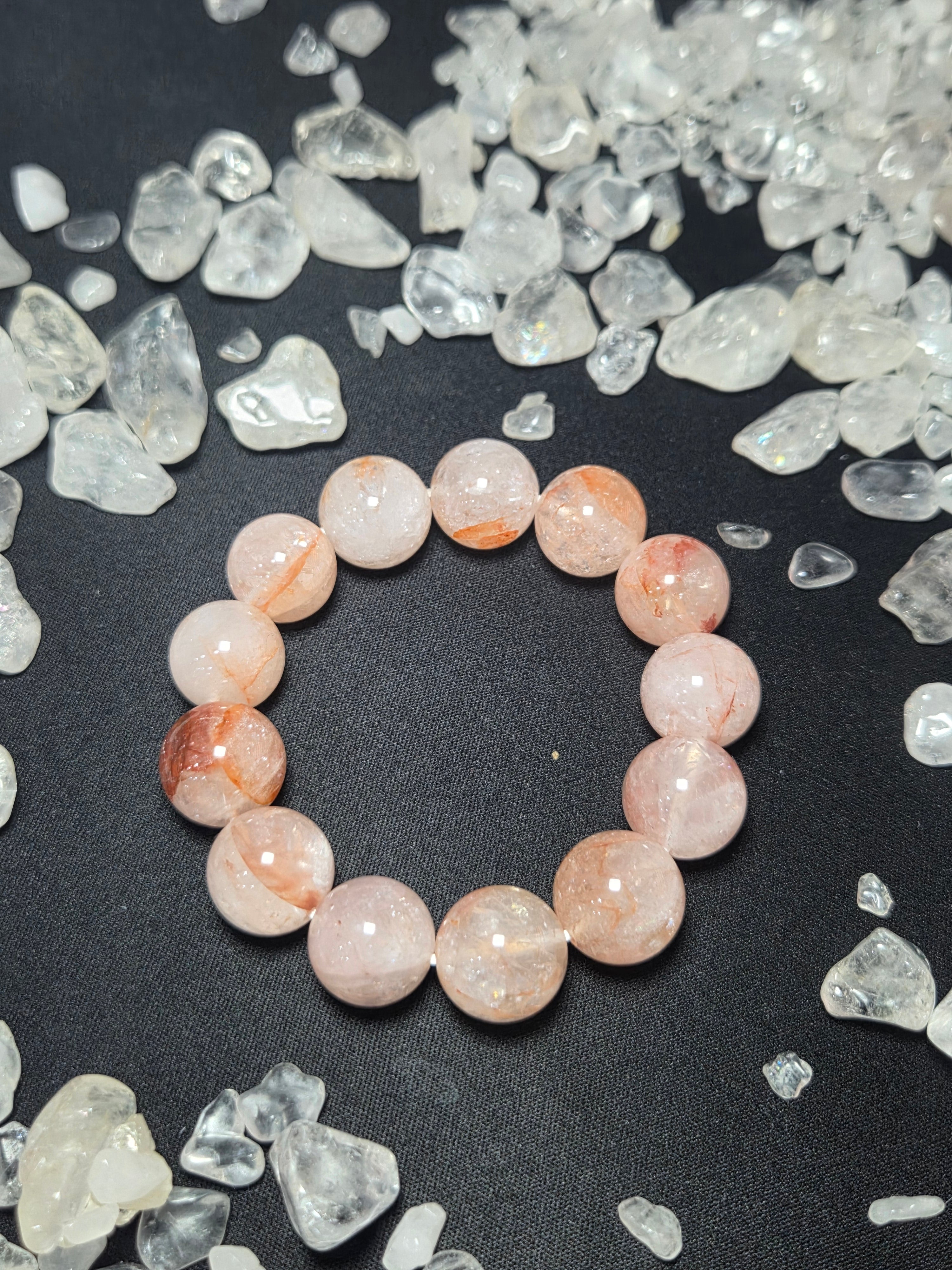 Premium Natural Herkimer Diamond Red Hematoid Quartz Bracelet (approx. 13mm)