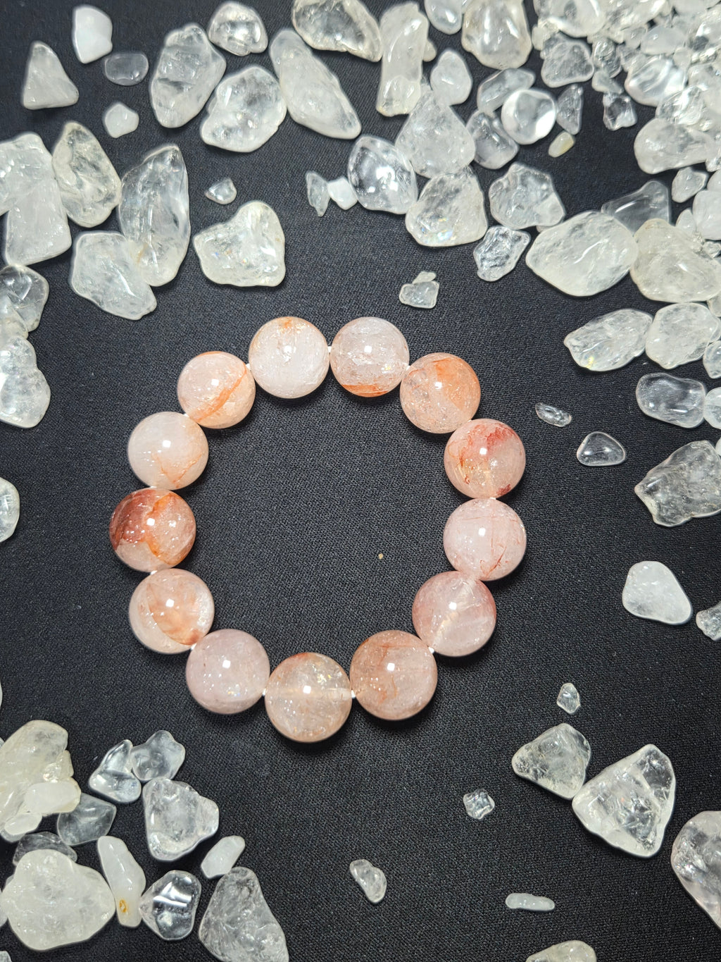 Premium Natural Herkimer Diamond Red Hematoid Quartz Bracelet (approx. 13mm)