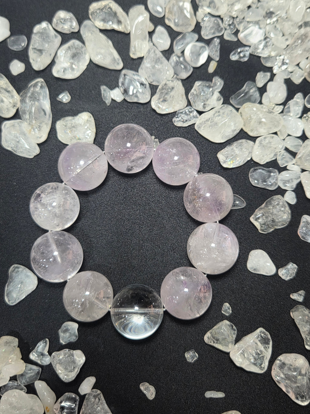 Premium Giant Natural Lavender Azeztulite Quartz Bracelet with Pure White Crystal Bead (20mm+)