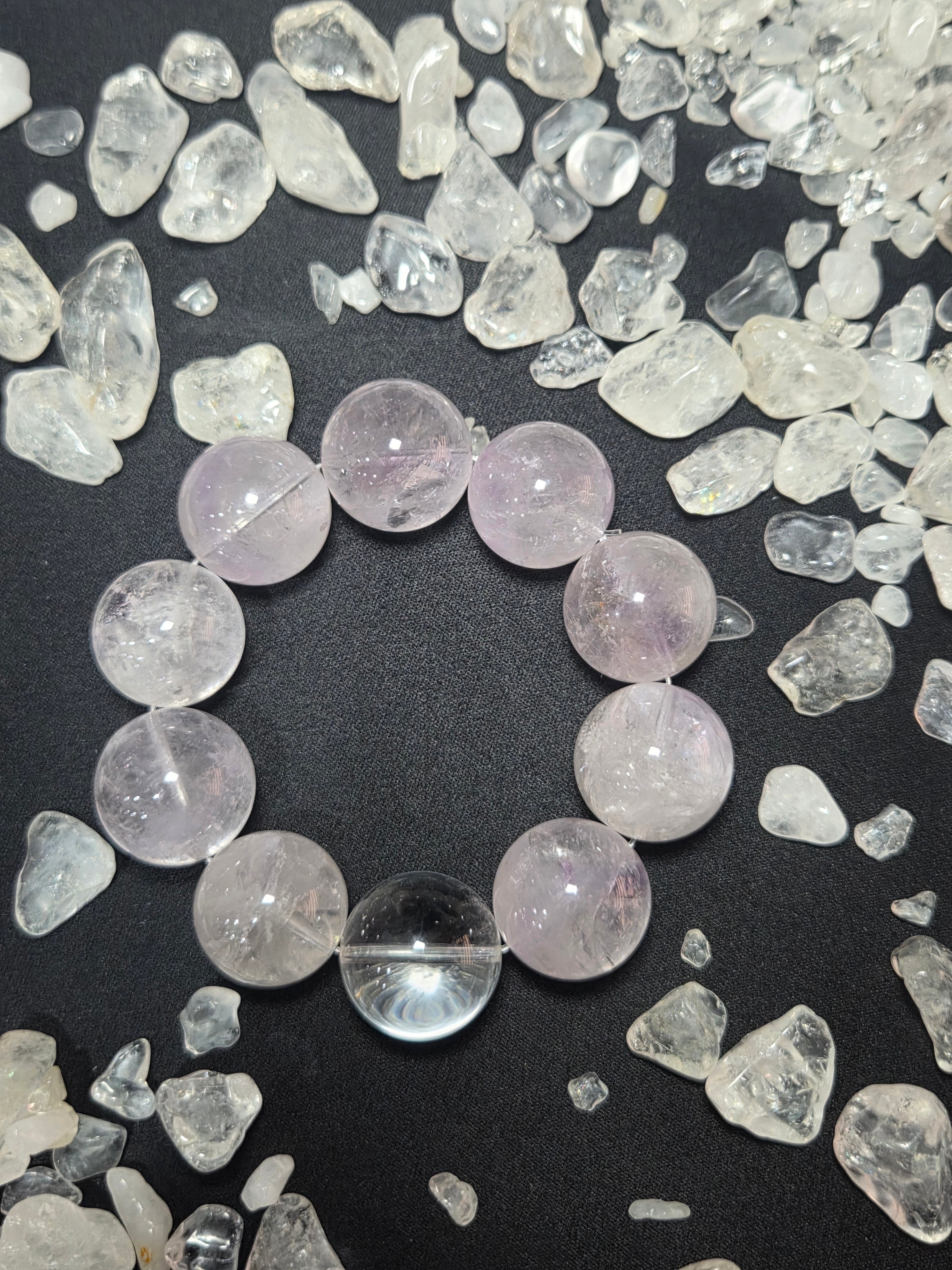 Premium Giant Natural Lavender Azeztulite Quartz Bracelet with Pure White Crystal Bead (20mm+)