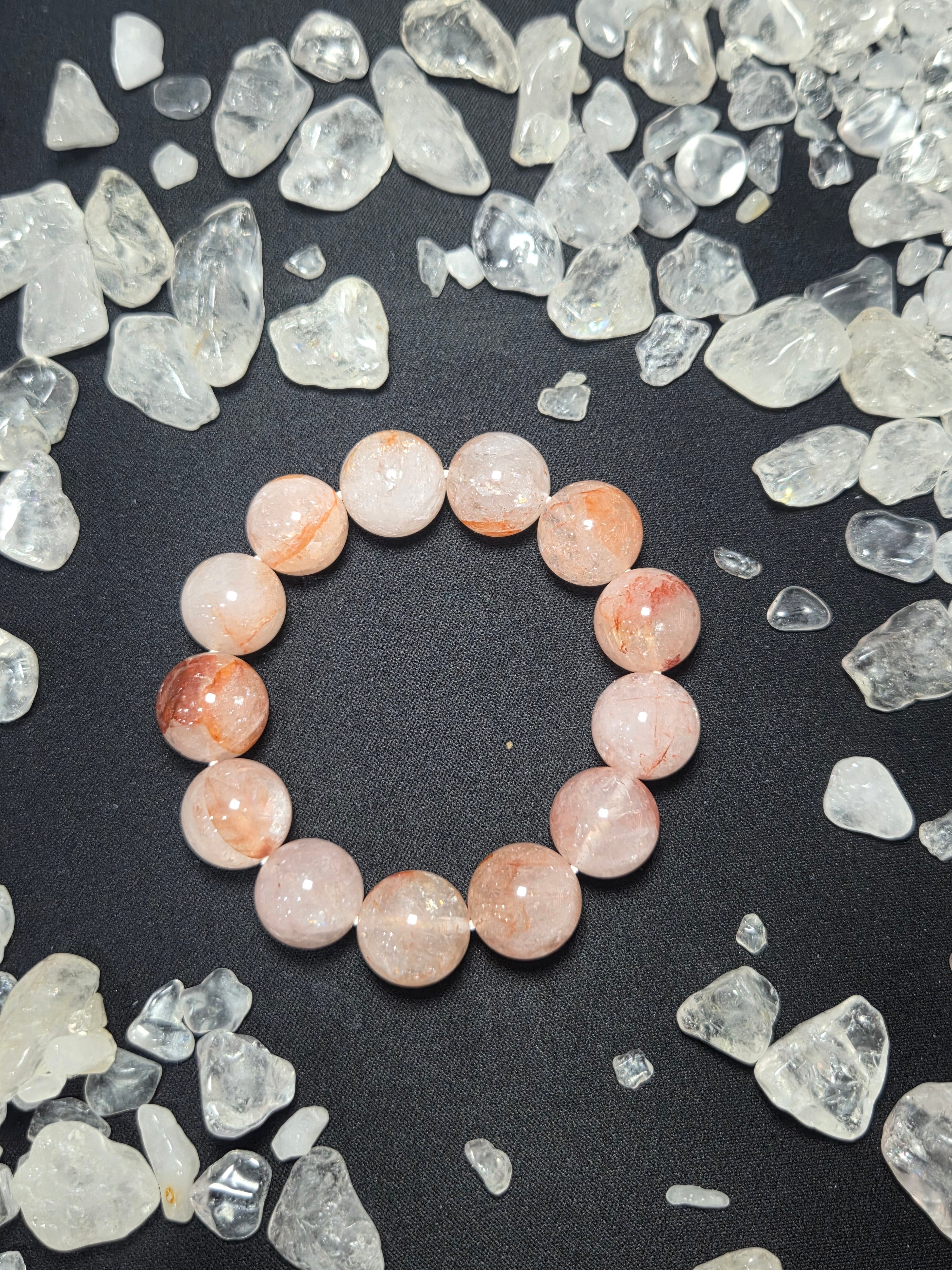 Premium Natural Herkimer Diamond Red Hematoid Quartz Bracelet (approx. 13mm)