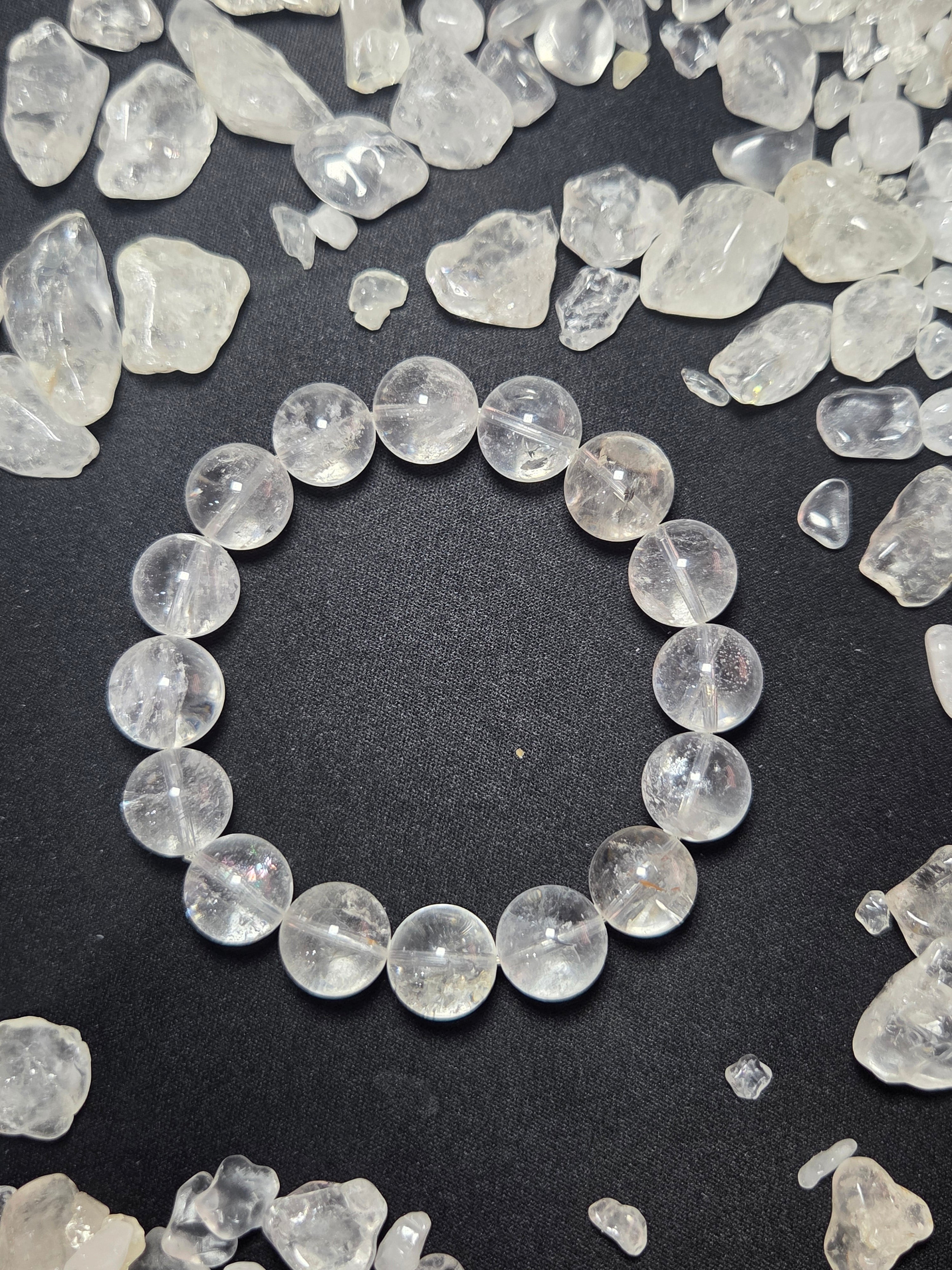 Premium Natural White Azeztulite Quartz Beaded Bracelet (approx. 12mm)